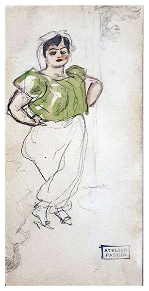 Femme à la chemise,
drawing by Jules PASCIN